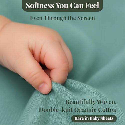 GOTS Organic 2 Pack Crib Fitted Sheets 90x40cm – Luxuriously 190GSM Thick & Soft Cotton | Breathable & Luxurious Snuzpod 3 Mattress Sheets - Bassinet Sheets Up To 90x44cm - Set of 2