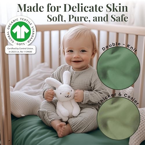GOTS Organic 2 Pack Crib Fitted Sheets 90x40cm – Luxuriously 190GSM Thick & Soft Cotton | Breathable & Luxurious Snuzpod 3 Mattress Sheets - Bassinet Sheets Up To 90x44cm - Set of 2