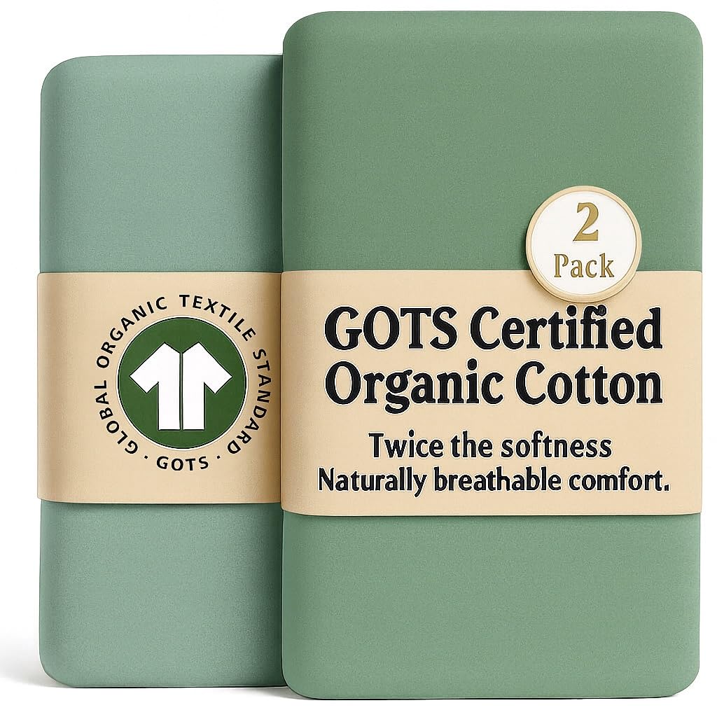 GOTS Organic SnuzPod 3 & 5 Compatible Baby Crib Sheets – (NOT-SUITABLE For SNUZPOD 4) 200gsm Soft Combed Organic Cotton, GOTS Certified – 2 Pack Fitted Sheets 44 x 80 cm