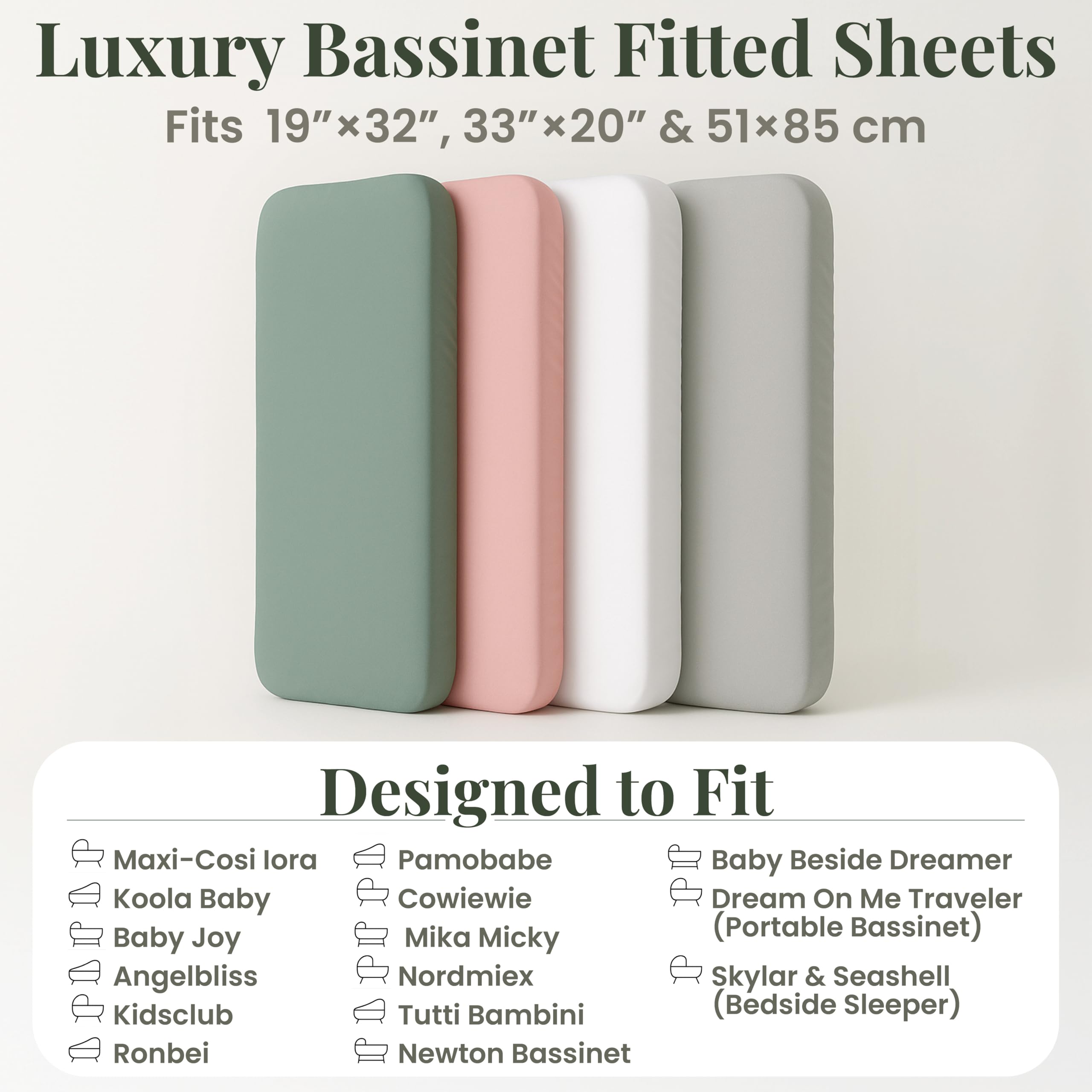 GOTS Organic SnuzPod 3 & 5 Compatible Baby Crib Sheets – (NOT-SUITABLE For SNUZPOD 4) 200gsm Soft Combed Organic Cotton, GOTS Certified – 2 Pack Fitted Sheets 44 x 80 cm