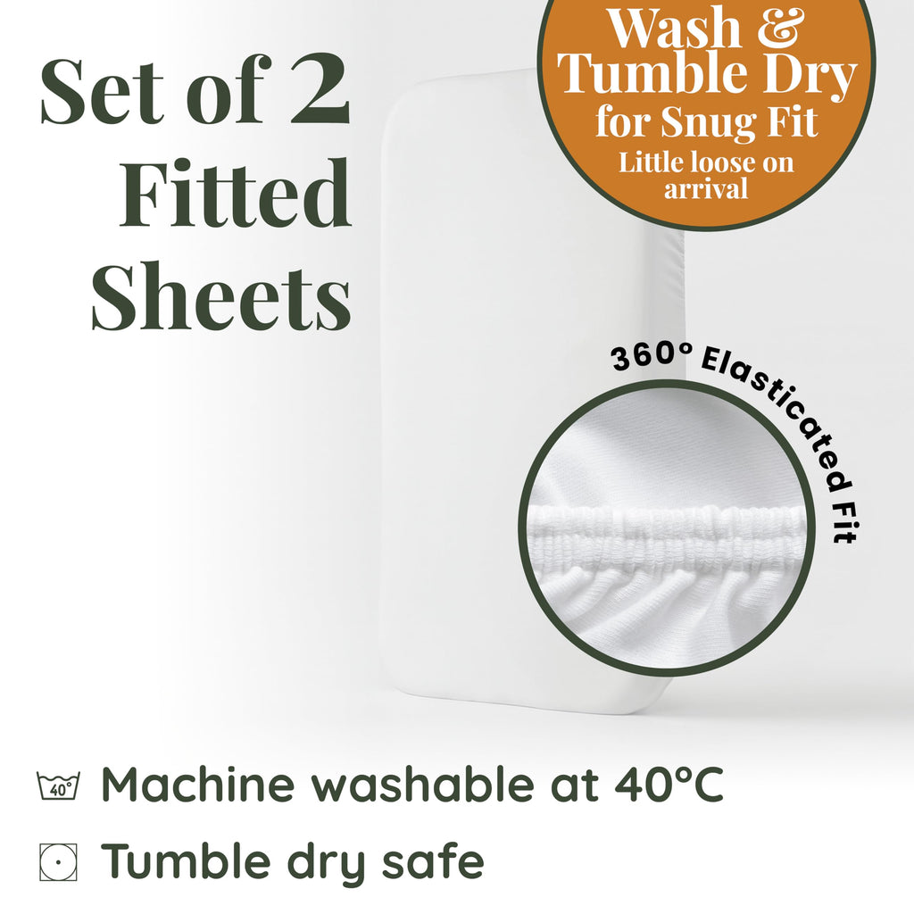 GOTS Organic SnuzPod 3 & 5 Compatible Baby Crib Sheets – (NOT-SUITABLE For SNUZPOD 4) 200gsm Soft Combed Organic Cotton, GOTS Certified – 2 Pack Fitted Sheets 44 x 80 cm