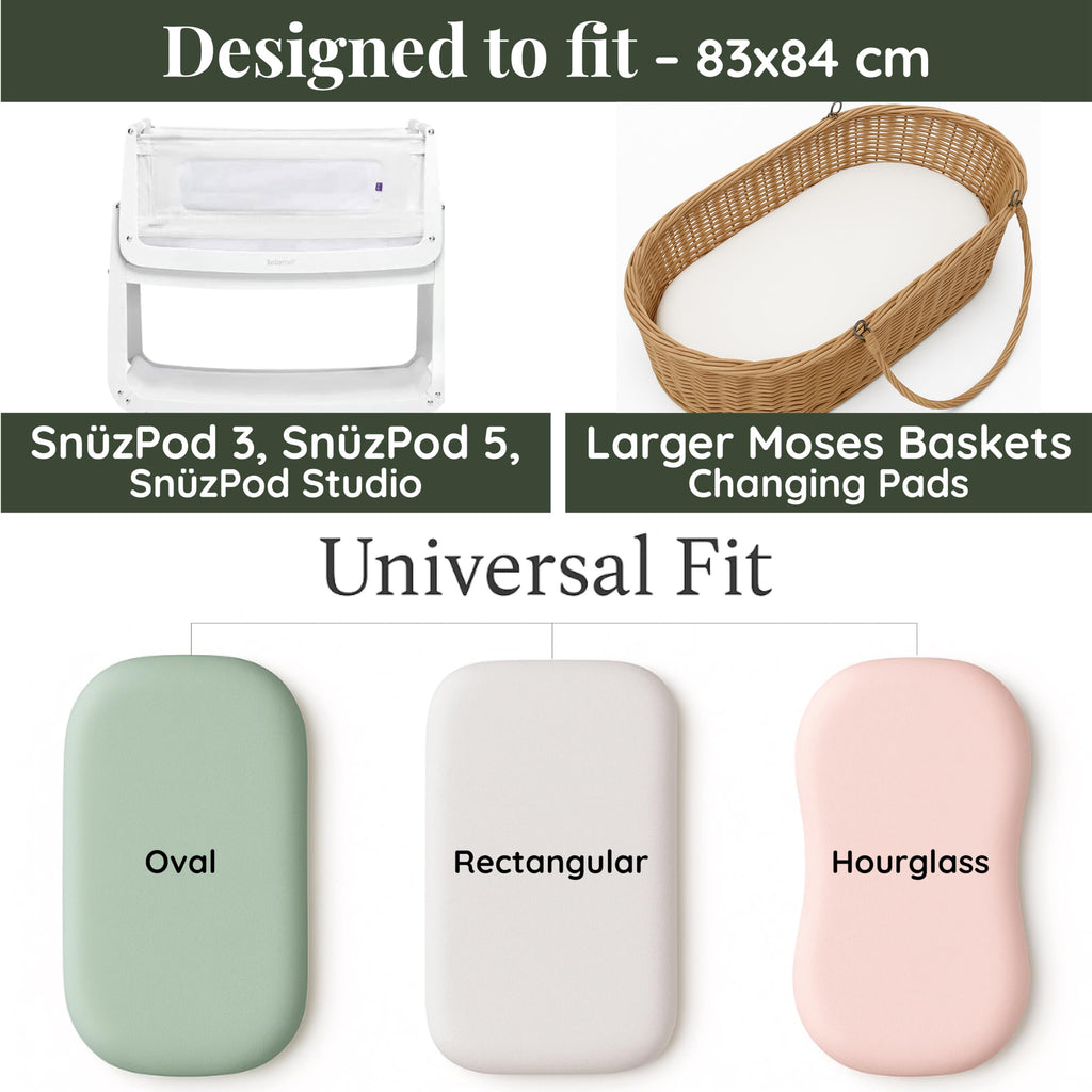 GOTS Organic SnuzPod 3 & 5 Compatible Baby Crib Sheets – (NOT-SUITABLE For SNUZPOD 4) 200gsm Soft Combed Organic Cotton, GOTS Certified – 2 Pack Fitted Sheets 44 x 80 cm