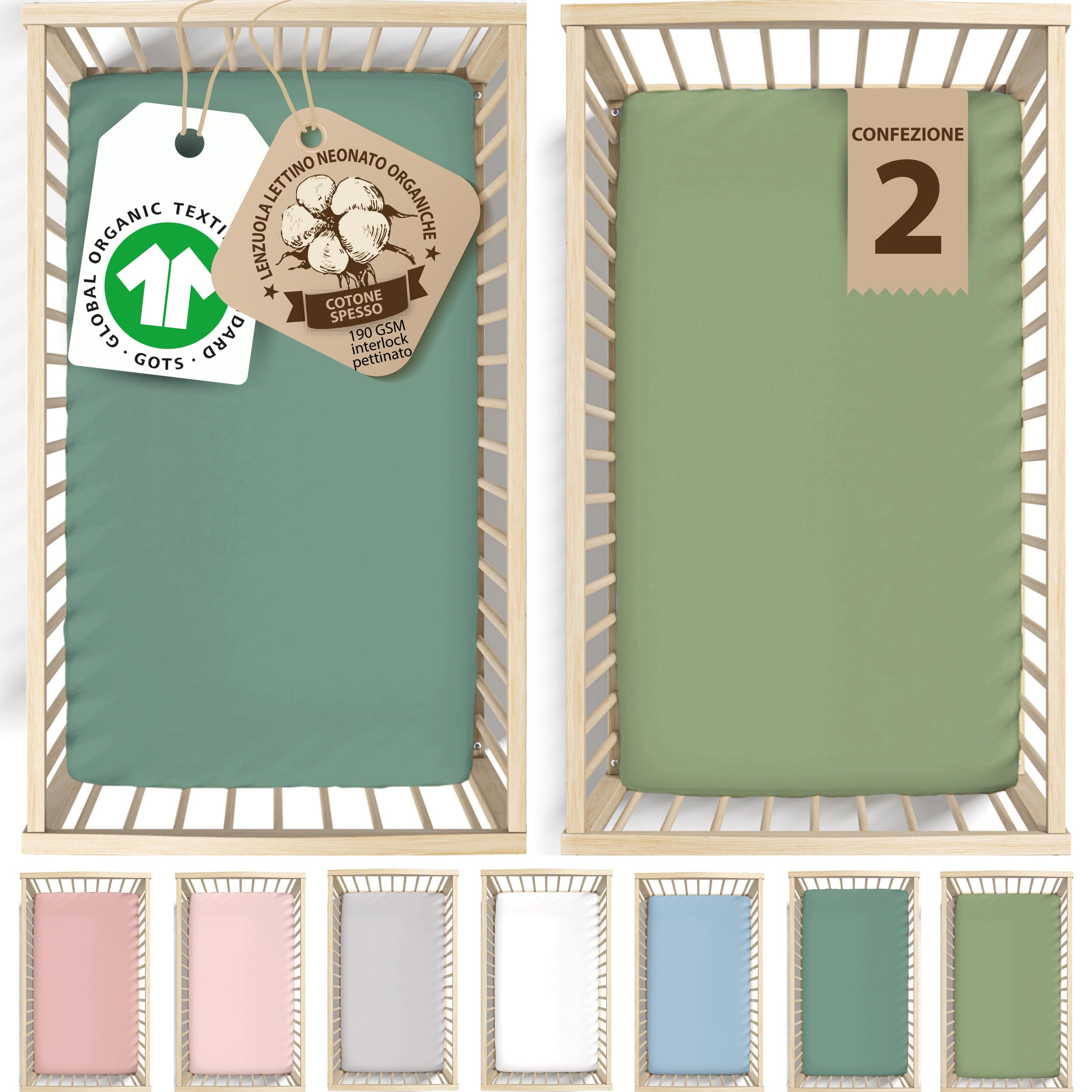 GOTS Organic SnuzPod 3 & 5 Compatible Baby Crib Sheets – (NOT-SUITABLE For SNUZPOD 4) 200gsm Soft Combed Organic Cotton, GOTS Certified – 2 Pack Fitted Sheets 44 x 80 cm