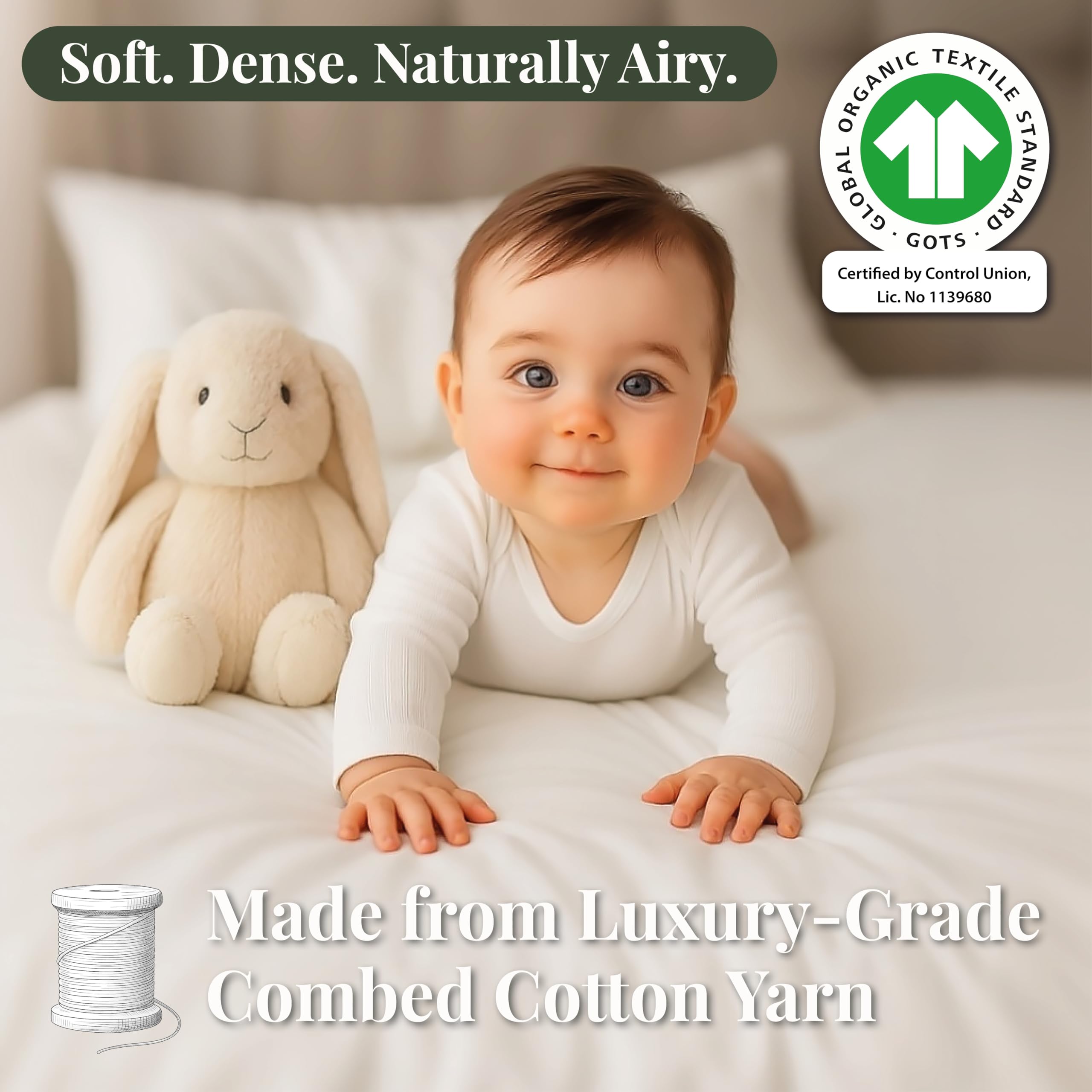 GOTS Organic SnuzPod 3 & 5 Compatible Baby Crib Sheets – (NOT-SUITABLE For SNUZPOD 4) 200gsm Soft Combed Organic Cotton, GOTS Certified – 2 Pack Fitted Sheets 44 x 80 cm