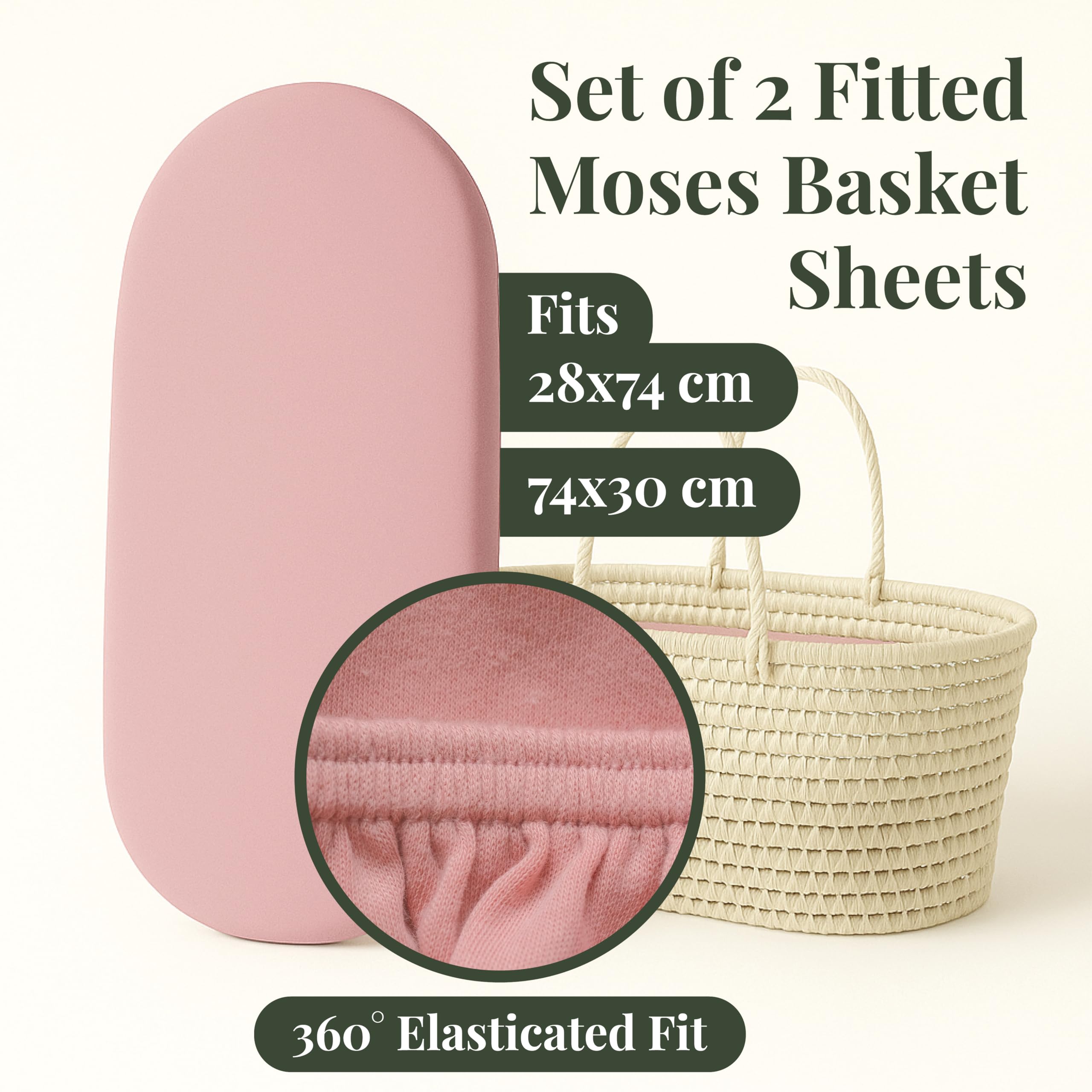 GOTS Organic SnuzPod 3 & 5 Compatible Baby Crib Sheets – (NOT-SUITABLE For SNUZPOD 4) 200gsm Soft Combed Organic Cotton, GOTS Certified – 2 Pack Fitted Sheets 44 x 80 cm