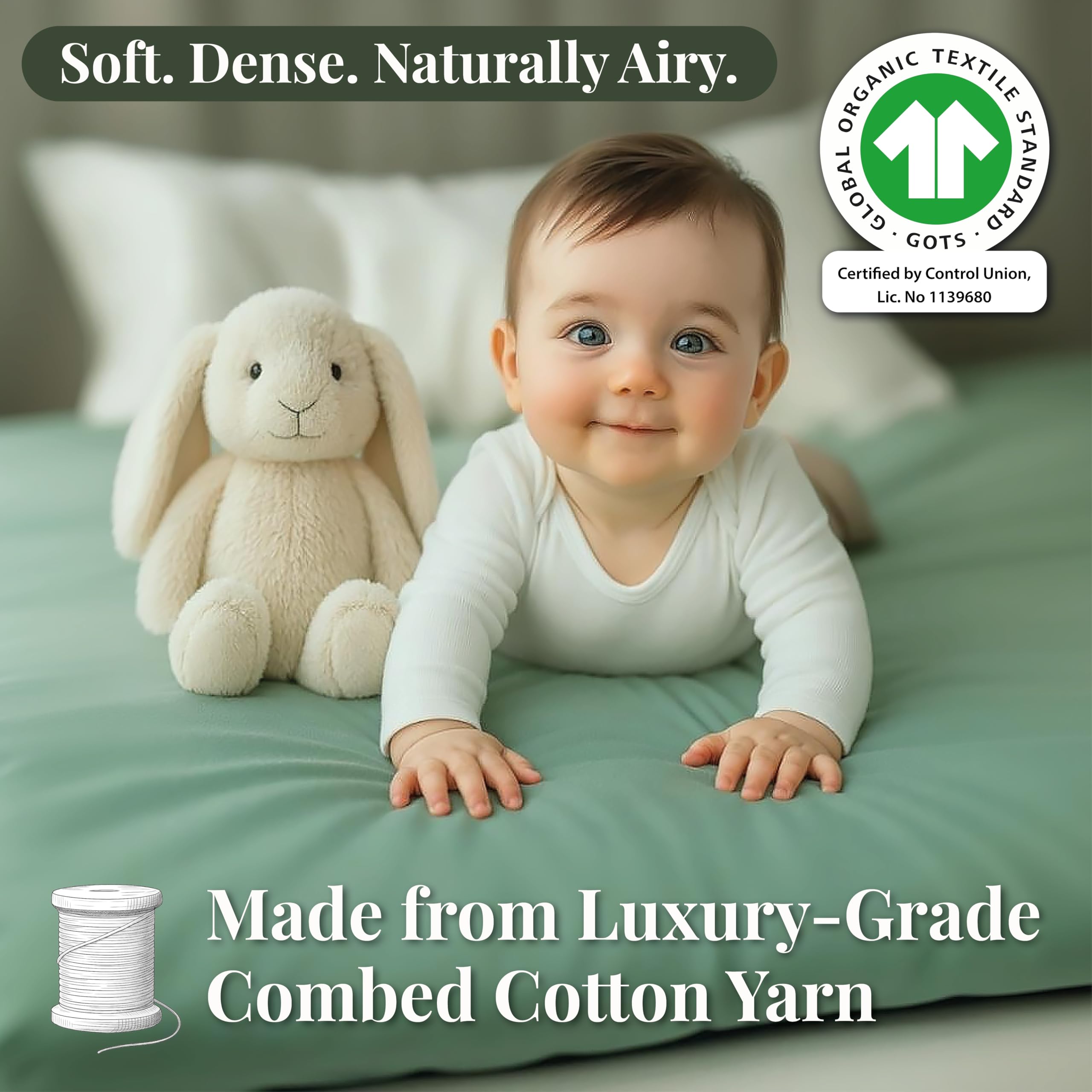 GOTS Organic SnuzPod 3 & 5 Compatible Baby Crib Sheets – (NOT-SUITABLE For SNUZPOD 4) 200gsm Soft Combed Organic Cotton, GOTS Certified – 2 Pack Fitted Sheets 44 x 80 cm