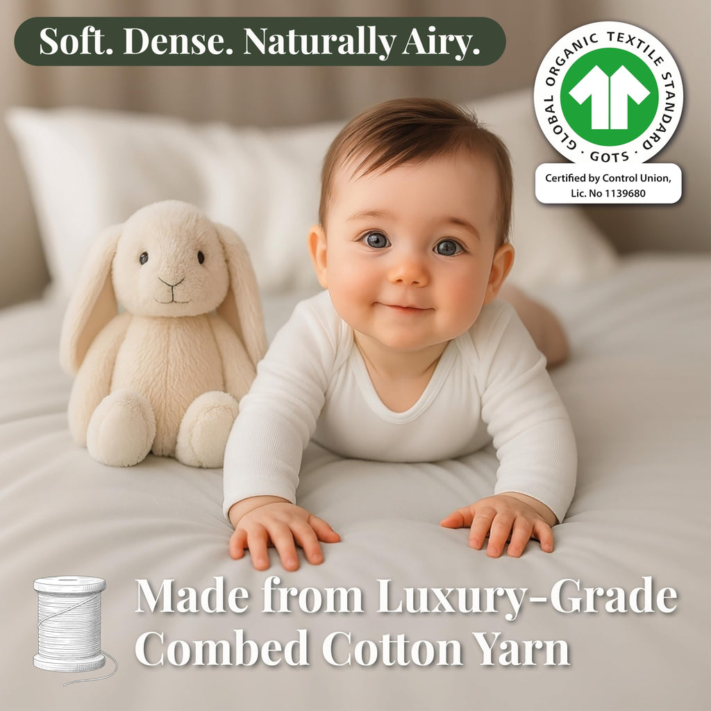 GOTS Organic SnuzPod 3 & 5 Compatible Baby Crib Sheets – (NOT-SUITABLE For SNUZPOD 4) 200gsm Soft Combed Organic Cotton, GOTS Certified – 2 Pack Fitted Sheets 44 x 80 cm